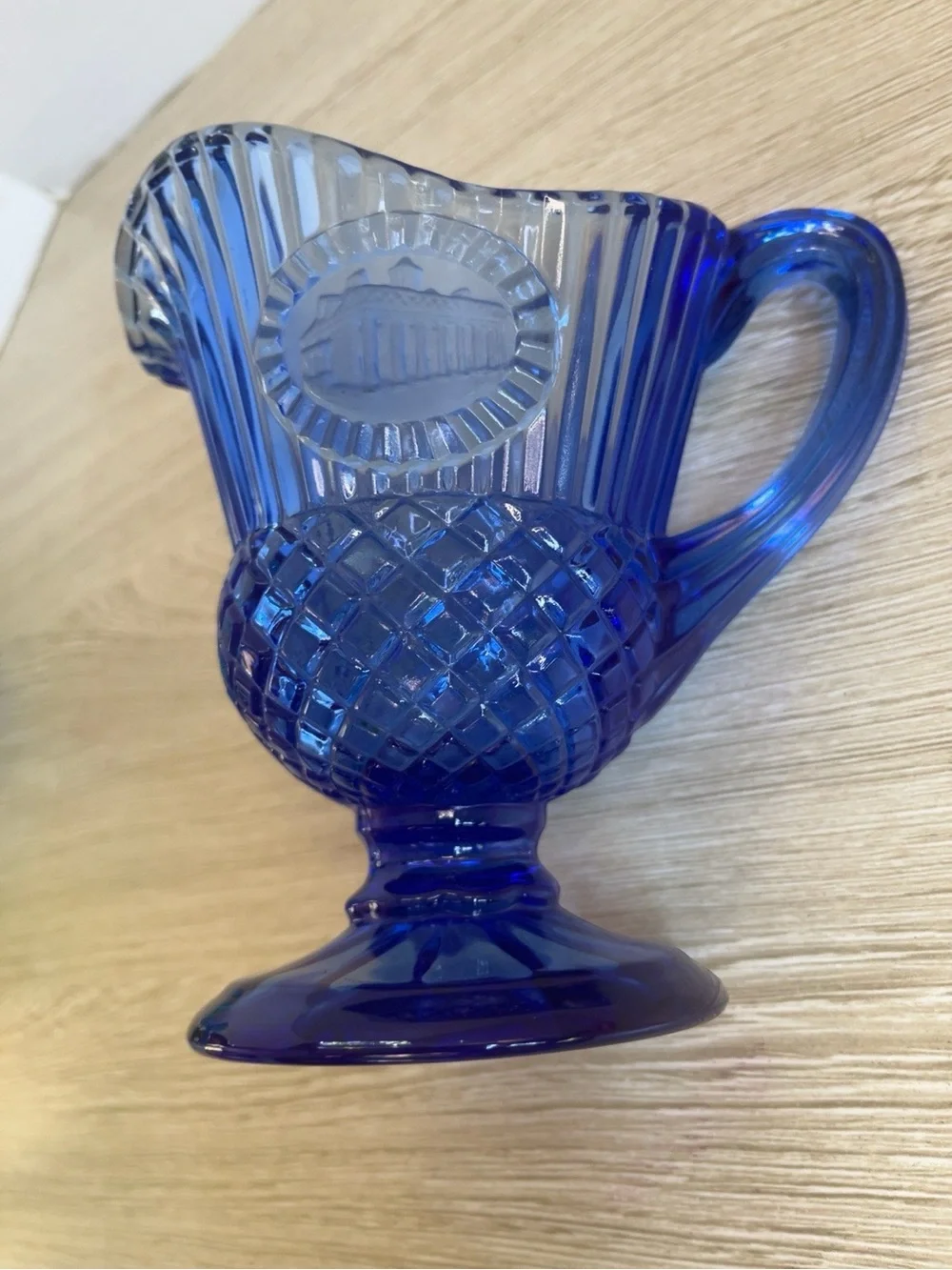 Vintage Avon Fostoria Cobalt Blue Mount Vernon Creamer Pitcher Pedestal 5.5”